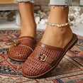 thumbnail image 4 of Gpaecead Women Woven Hollow Out Beach Slippers Closed Toe Breathable Soft Sole Ornamental Buckle Summer Slides, Brown, 4 of 7