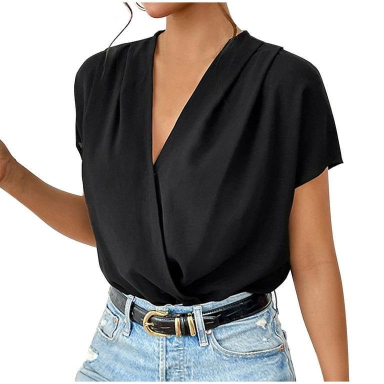Women's Cross V-neck with dark buckle mid-sleeve solid color jumpsuit Women's Cross V-neck with dark buckle mid-sleeve solid color jumpsuit
