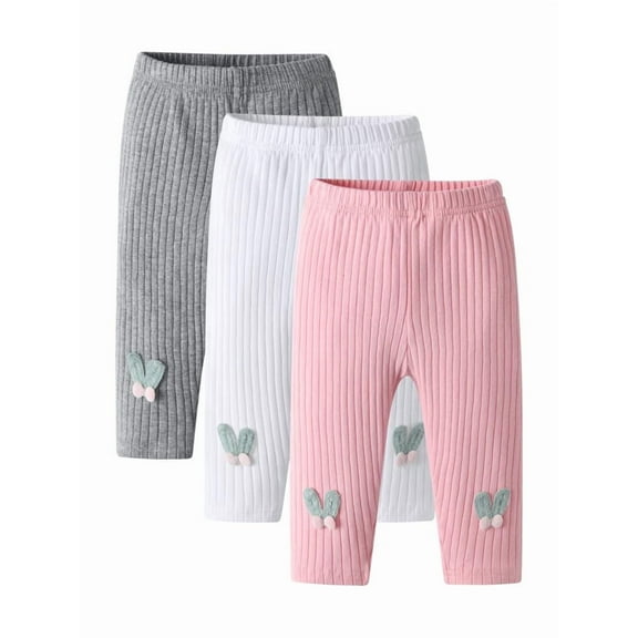 Infant Baby Girl 3 Pack Solid Pants and Casual Leggings Grey & White & Pink 3-6 Months