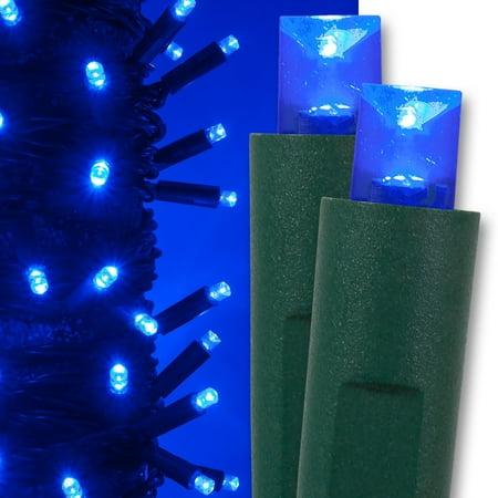 Kringle Traditions 5mm LED Blue Christmas Lights, Commercial Balled Sets; 50 Lights, Green