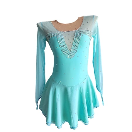 LIUHUO Custom Figure Skating Dress Girls Women Blue Spandex Comfortable Fabric Diamonds Embellished Around M