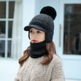 thumbnail image 3 of zobvuyeg 1 Set Fashion Women Winter Knitted Hat Thickened Faux Rabbit Fur Pompom Cap with Neck Scarf, 3 of 8