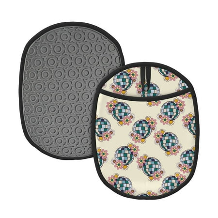 

Lukts 70s Disco Ball Print Silicone Pot Mat Mitten With Hanging Loop Heat Resistant Oven Mitts Non-Slip Bbq Baking Smoking Potholders
