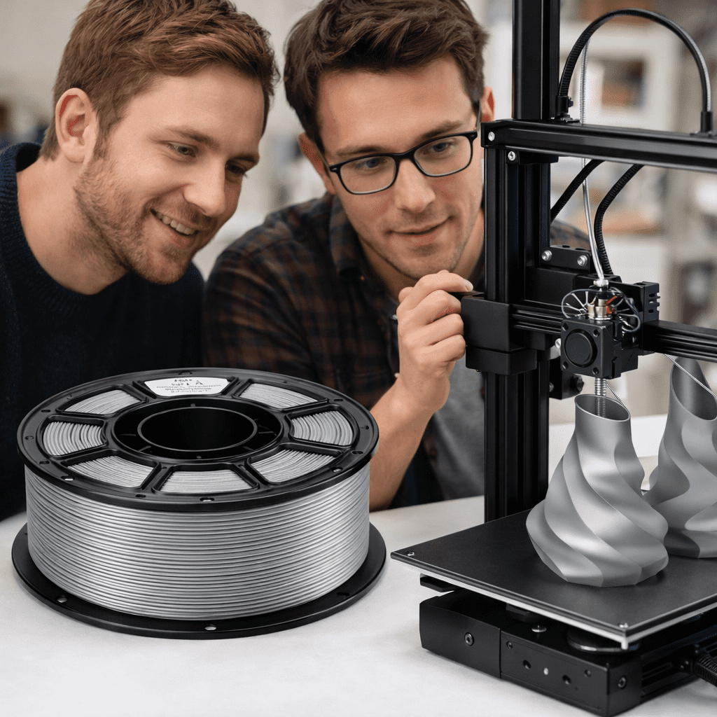 Silk PLA 3D Printer Filament, 3D Printer Filament Bundle 1.1KG 1.75mm, High-speed Printing, Neatly Arranged Lines, for Most FDM 3D Printer Bright Silver