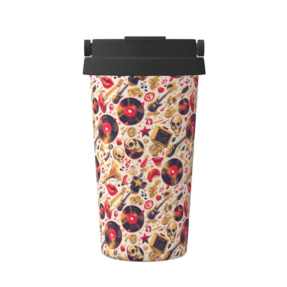 Vsdgher gold Skull Guitar record Coffee Mug Pobtable To Stainless Steel Coffee Tumbler Coffee Cups with Lids Thermos for Hot and Cold Drink