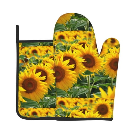 

Oven Gloves Hot Pads For Kitchen Decor Sunflowers Heat Resistant 2pcs For Cooking Baking Bbq