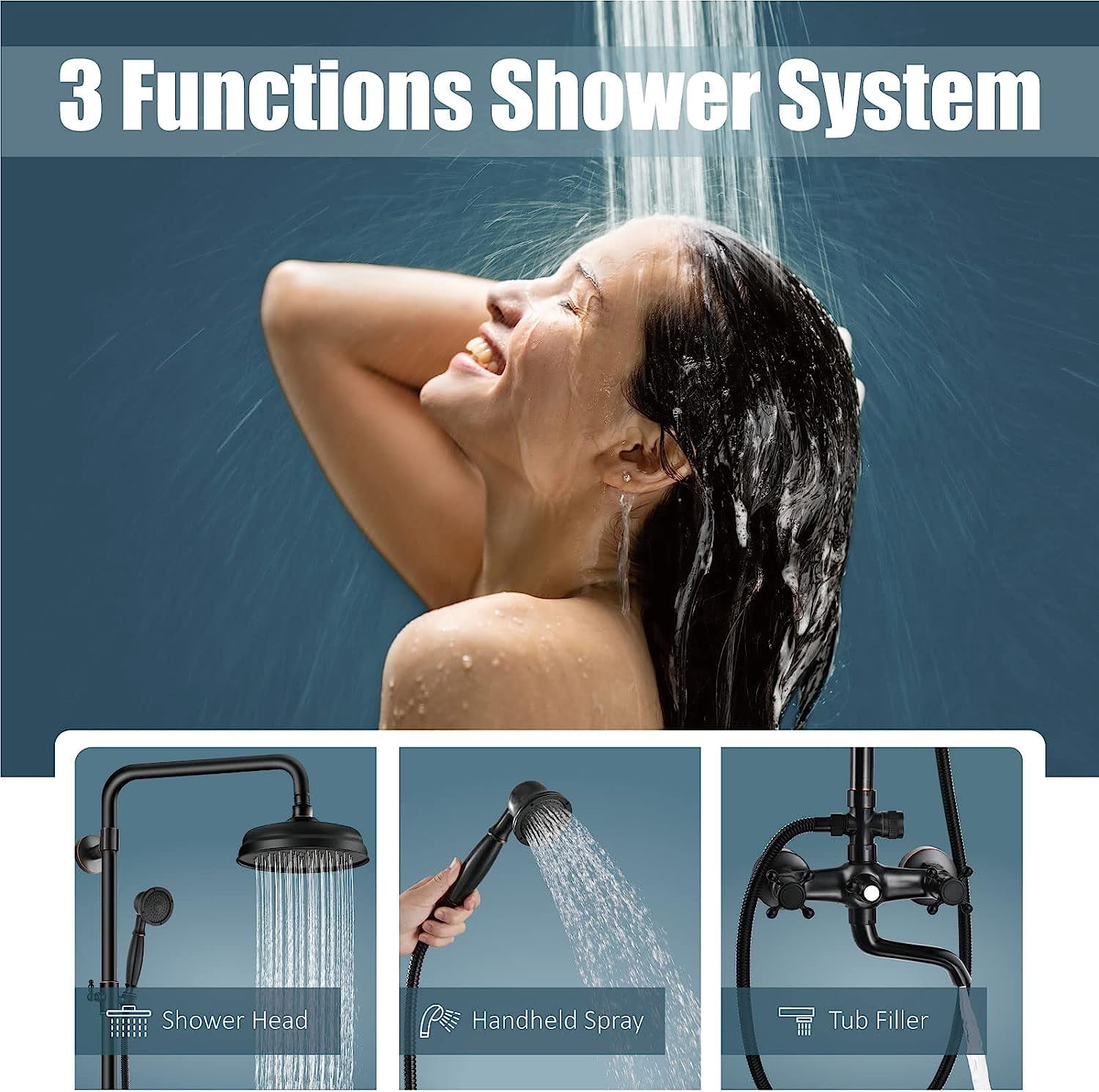 Shower Fixture Oil Rubbed Bronze Bathroom Shower Faucet Set Rainfall 8 Inch Shower Head Mixer Double Kn