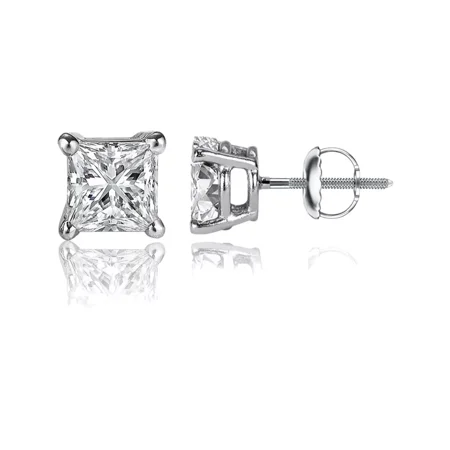 1Ct Princess Cut Created Diamond Stud Earrings 14K White Gold Square Solitaire