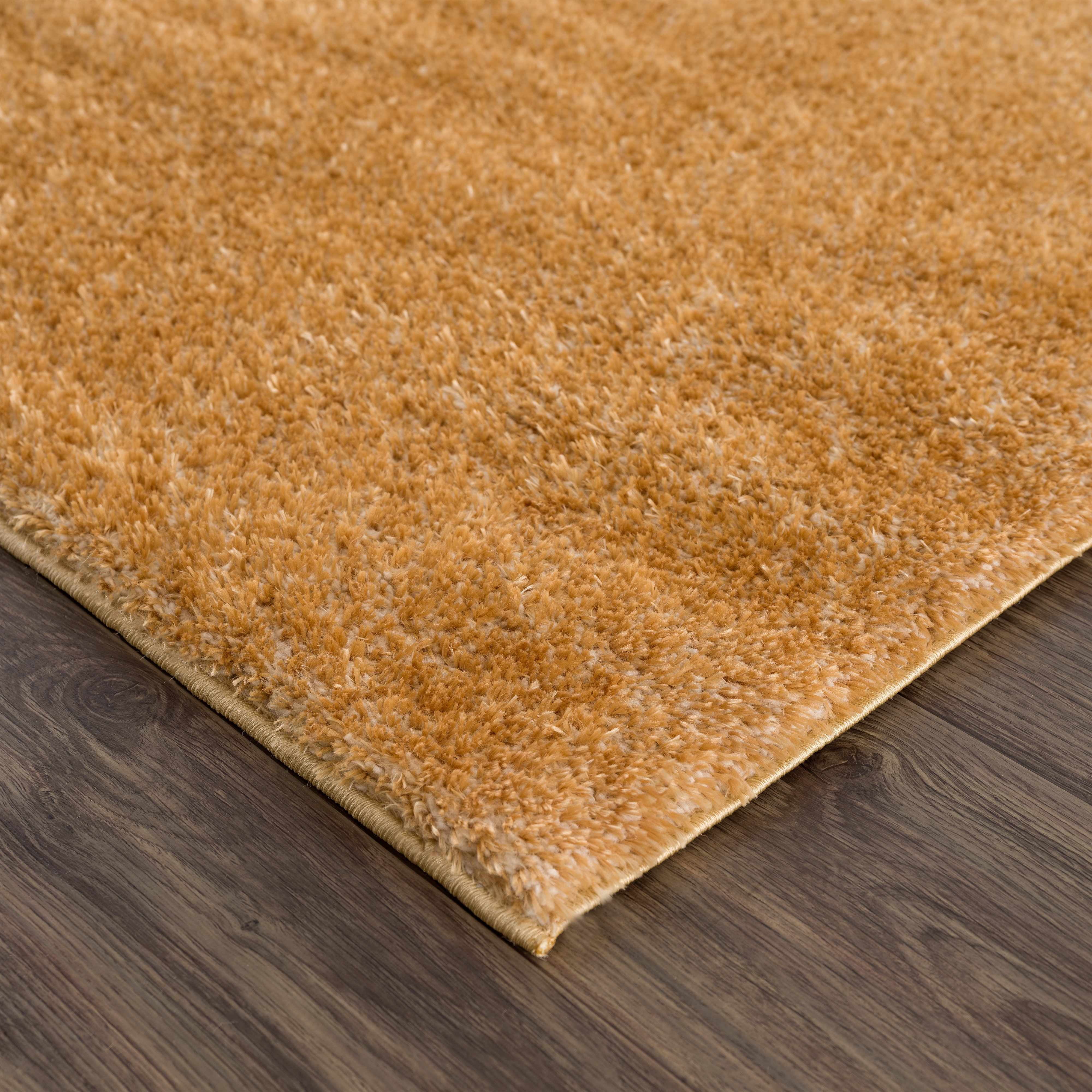 Hauteloom Heavenly Solid Shag Area Rug for Living Room Bedroom - High Pile Fluffy Carpet - Soft Shaggy Cozy Plush Rug - Gold, Mustard, Brown - 5'3" x 7'