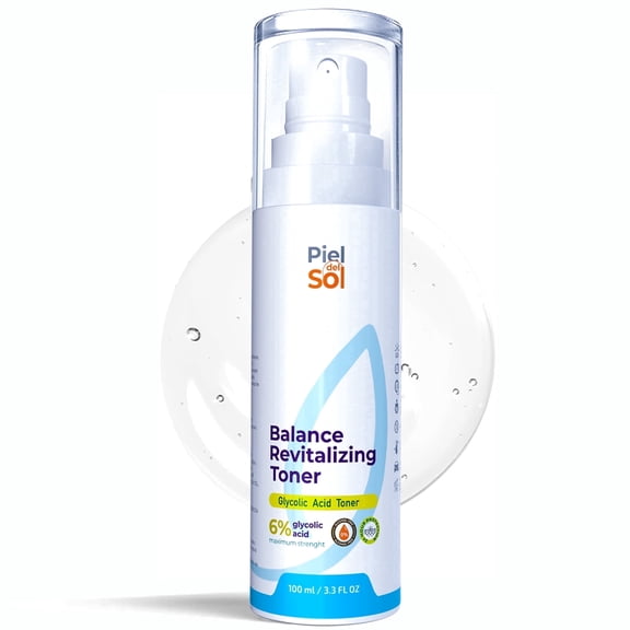 Piel del Sol 6% Glycolic Acid Exfoliating Toner AHA Liquid Exfoliant for Glowing Skin Pores & Dark Spots 3.3 Fl Oz