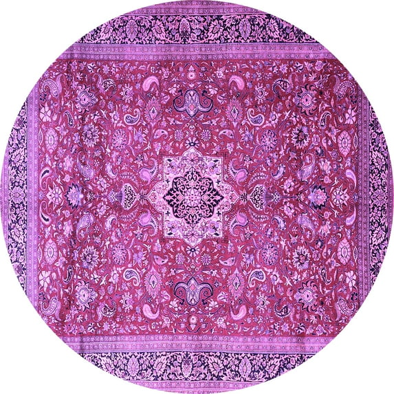 Ahgly Company Indoor Round Medallion Purple Traditional Area Rugs, 4' Round