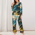 thumbnail image 2 of Gukieu Valley River Dinosaur Print Women's Long Sleeve Pajama Set, Button Top Elastic Pocket Pajama Pants Two Piece Set Home Wear-Small, 2 of 7