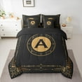 thumbnail image 2 of Manfei Letter A Monogrammed 7-Piece Twin Bedding Sets,Retro Boho Geometric Bedding Comforter Set,Gold Black Sheet Sets For Child,Microfiber Room Decorative Reversible, 2 of 8