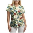 thumbnail image 5 of felwors Women's Scrubs Printed Scrub Tops Plus Size Stretch Nursing Scrubs Fall Medical Workwear with Pockets S-5XL (Beige, XXL), 5 of 5
