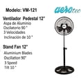 thumbnail image 4 of Ventilador De Pedestal Aerotec De 12 Pulgadas De 36W De Potencia, De 3 Velocidades VM-121 Negro, 4 of 4