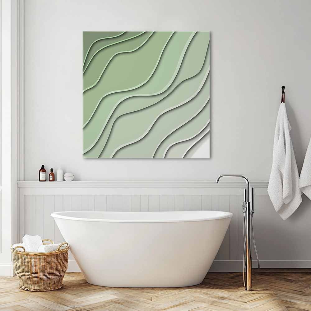 Sage Green Canvas Wall Art, Ombre Stripes Geometric Color Gradient Framed Wall Decor Modern Artwork Prints Painting for Living Room, Bedroom, Kitchen & Cafe Decor 16x16 Inch