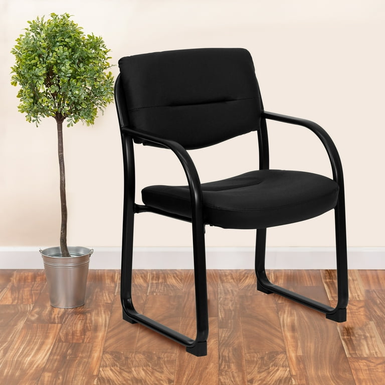 5 Pack Black Leather Executive Side Chair with Sled Base
