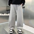thumbnail image 4 of CYRBOKO Sweatpants for Boys, Drawstring Wide-leg Cotton Elastic Waist Loose Kids Pants Gray Size 13-14 T, 4 of 9