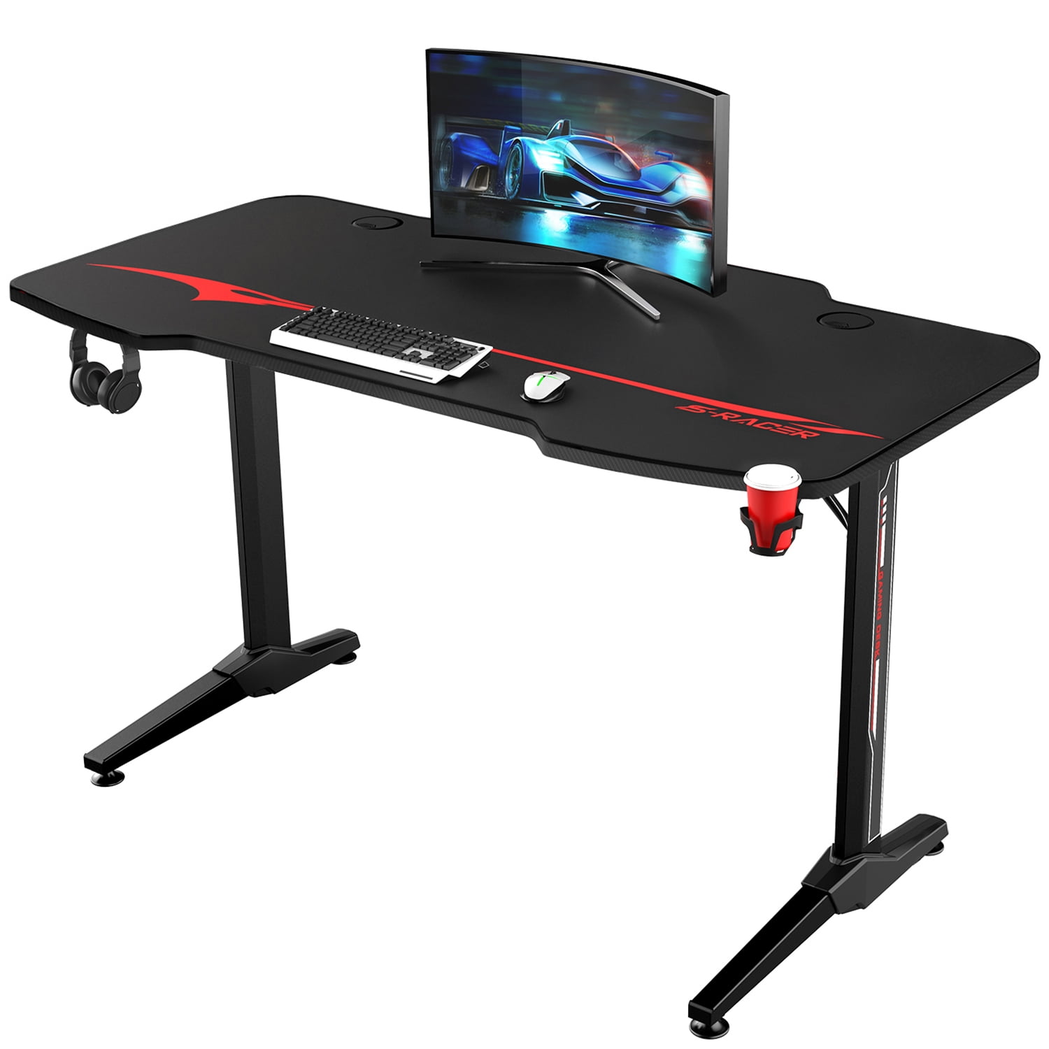 Teak and Black Legs 47 inches All-in-one Gaming Table/Workstation with Display Stand DlandHome Gaming Computer Desk with RGB LED Mouse Pad 1 Pack ND14 Pro