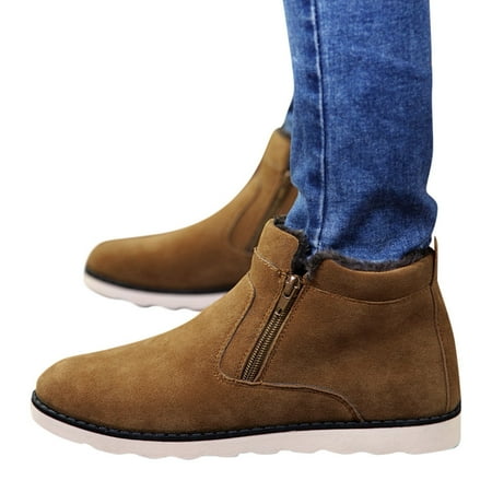 XDDST Walking Shoes for Men Fashion Winter Men Snow Boots Round Toe Flat Bottom Non Slip Water-Proof Side Zipper Suede Plush Warm