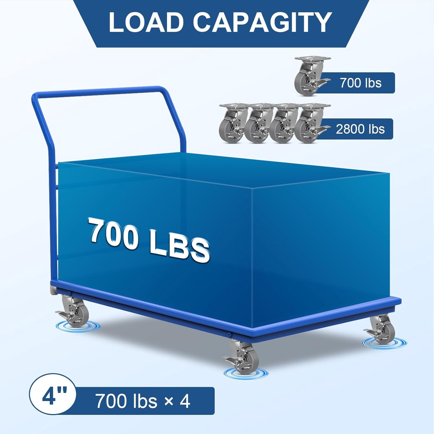 4 Inch Rubber Wheels Heavy Duty Casters with Brake - Industrial Flat Tread Caster Wheels for Utility Carts Dollies Maintenance Equipment