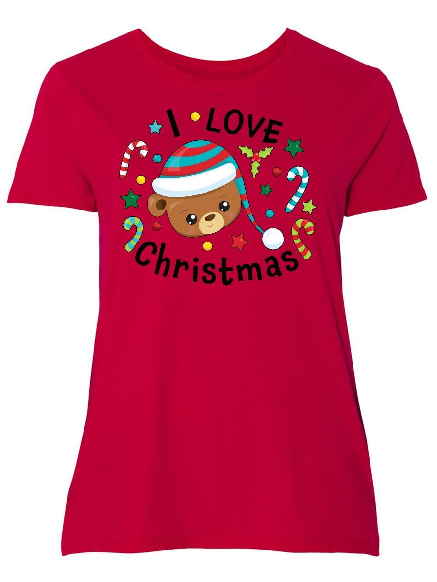INKtastic - I Love Christmas- cute teddy bear Women's Plus Size T-Shirt - Walmart.com - Walmart.com