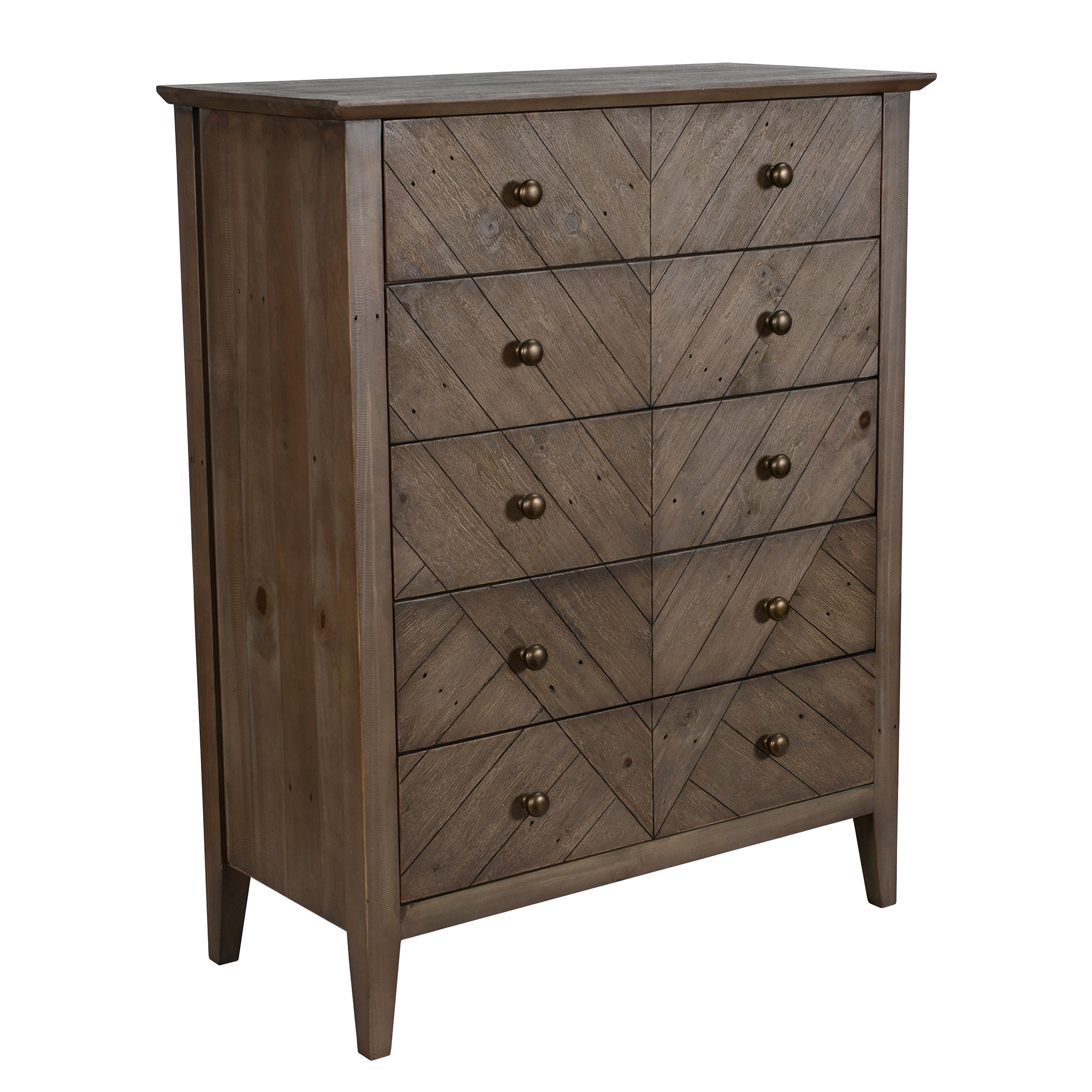 Benzara 5 Drawer Dresser with Herringbone Pattern and Chamfered Legs