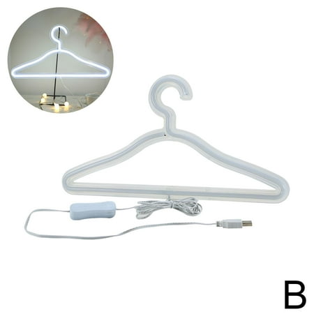 

LED Coat Hanger Neon Night Light Transparent Acrylic Back Switch J3 USB w/ O0B1