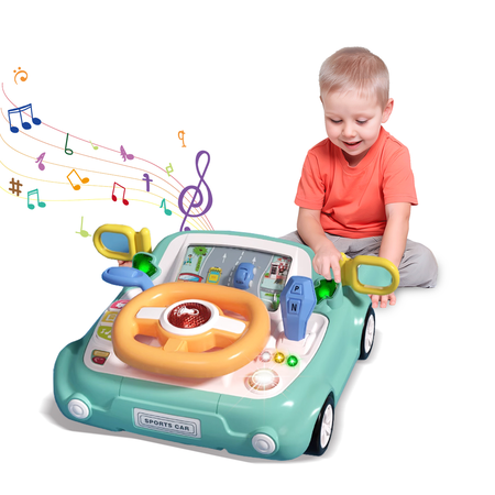 Racing Adventure Car Steering Wheel Toy-Driving Simulator for Kids with Screen Music Birthday Gifts