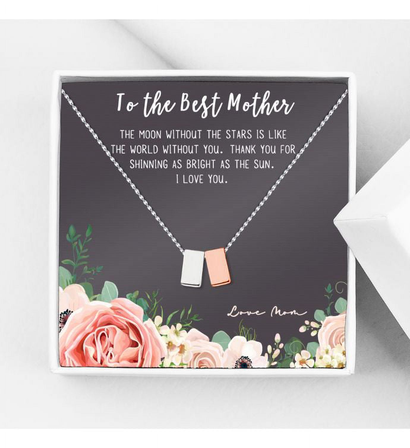 To The Best Mother Mother's Day Gift, Gift for Her, Gift for Her, Mother's Day Jewelry with Card, Card and Necklace Set for Mother's Day, Gift for Mom [Silver-Rose Gold Cube, No-Personalized Card]