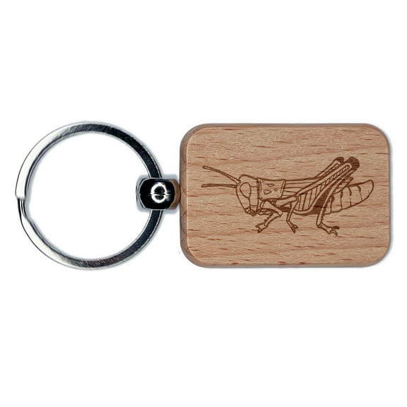 Realistic Grasshopper Locust Bug Insect Rectangle Keychain Charm Tag - Engraved Wood
