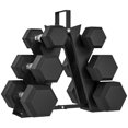 thumbnail image 1 of Soozier 60 LBS Dumbbell Set with Rack, Rubber Coated Hex Hand Weights, 1 of 10