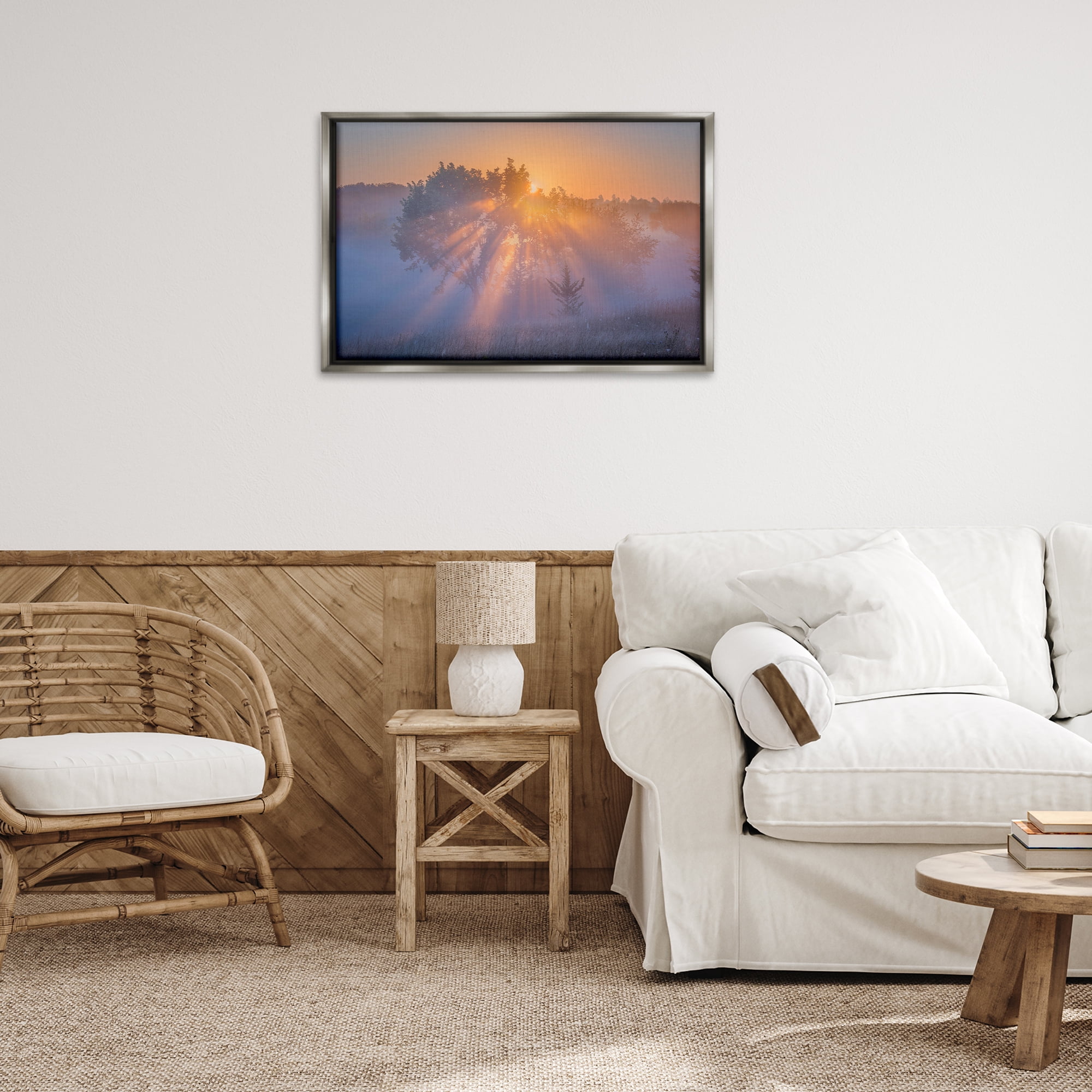 Stupell Industries Sun Rays Peeking Landscape Landscape & Nature Photography Gray Floater Framed Canvas Art Print Wall Art, 31 x 21