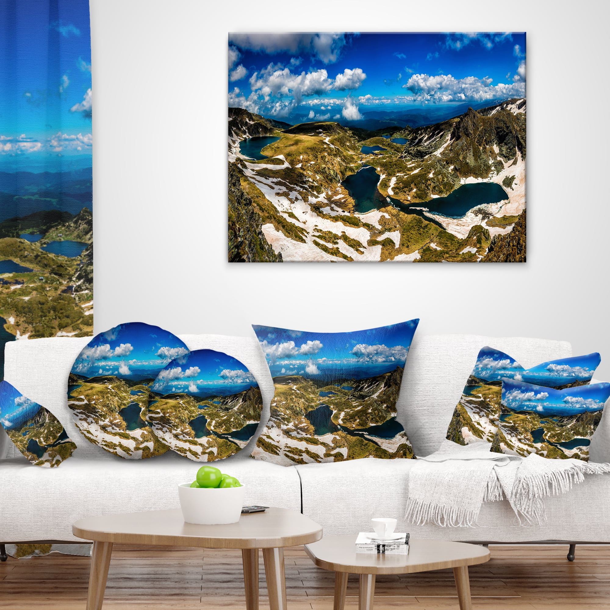 Designart Bright Blue Sky Over Seven Rila Lakes - Landscape Printed Throw Pillow - 16x16