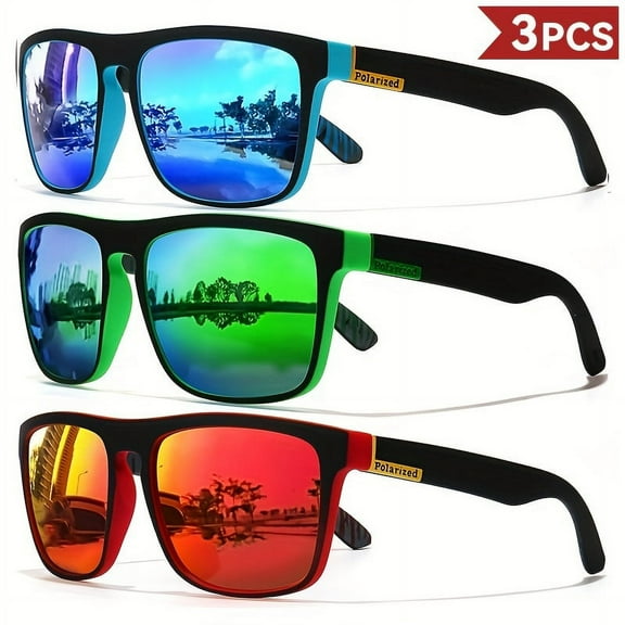 3Pcs Fantasy Cool Classic Polarized Square Fashion Glasses for Men and Women Outdoor Sports Party Vacation Travel Driving