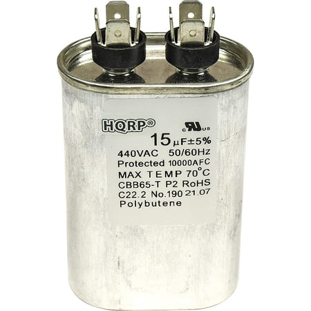 

HQRP 15uf 370-440V Capacitor AC Electric Motor Run Start HVAC Blower Compressor Furnace 15MFD 27L567 97F9004 Z97F9004 97F9004BZ3 CBB65