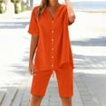 thumbnail image 5 of GILIGEGE Linen Sets for Women 2 Piece Summer Women's Solid Color Fashion Casual Cotton Linen Pocket Long Sleeve Shirt Short Jacket Suit Lounge Beach Vacation Two Piece Outfits Tracksuits Orange Xl, 5 of 8