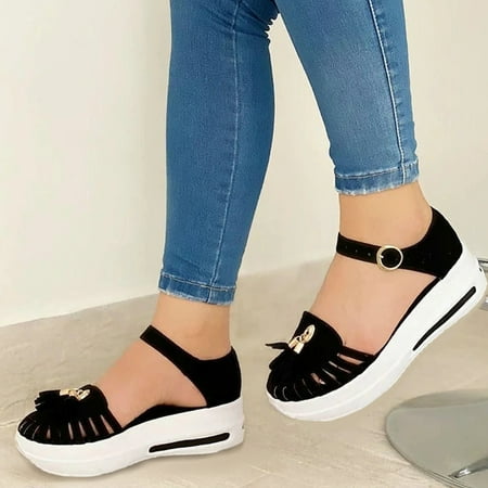 

MIASHUI shoes for women Women s Fashion Wedge Fringe Buckle Strap Sandals Ladies Cusual Solid Shoes