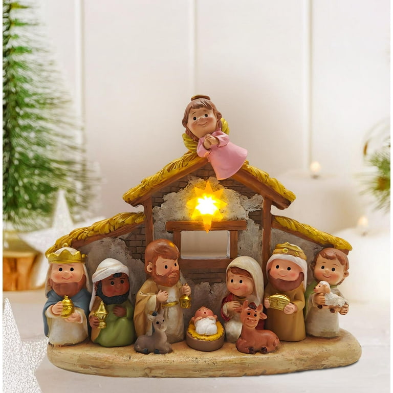 Christmas Nativity Set with Baby Jesus in Manger, Little People