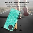thumbnail image 5 of Case for iPhone 15 Pro, Premium PU Leather Magnetic Flip Wallet Case with Card Holder Cash Slot Lanyard Strap Kickstand Function Embossed Mandala Flower Pattern Shockproof Cover - Green, 5 of 14
