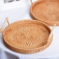SPRING PARK Rattan Woven Round Basket, Round Rattan Woven Serving Tray