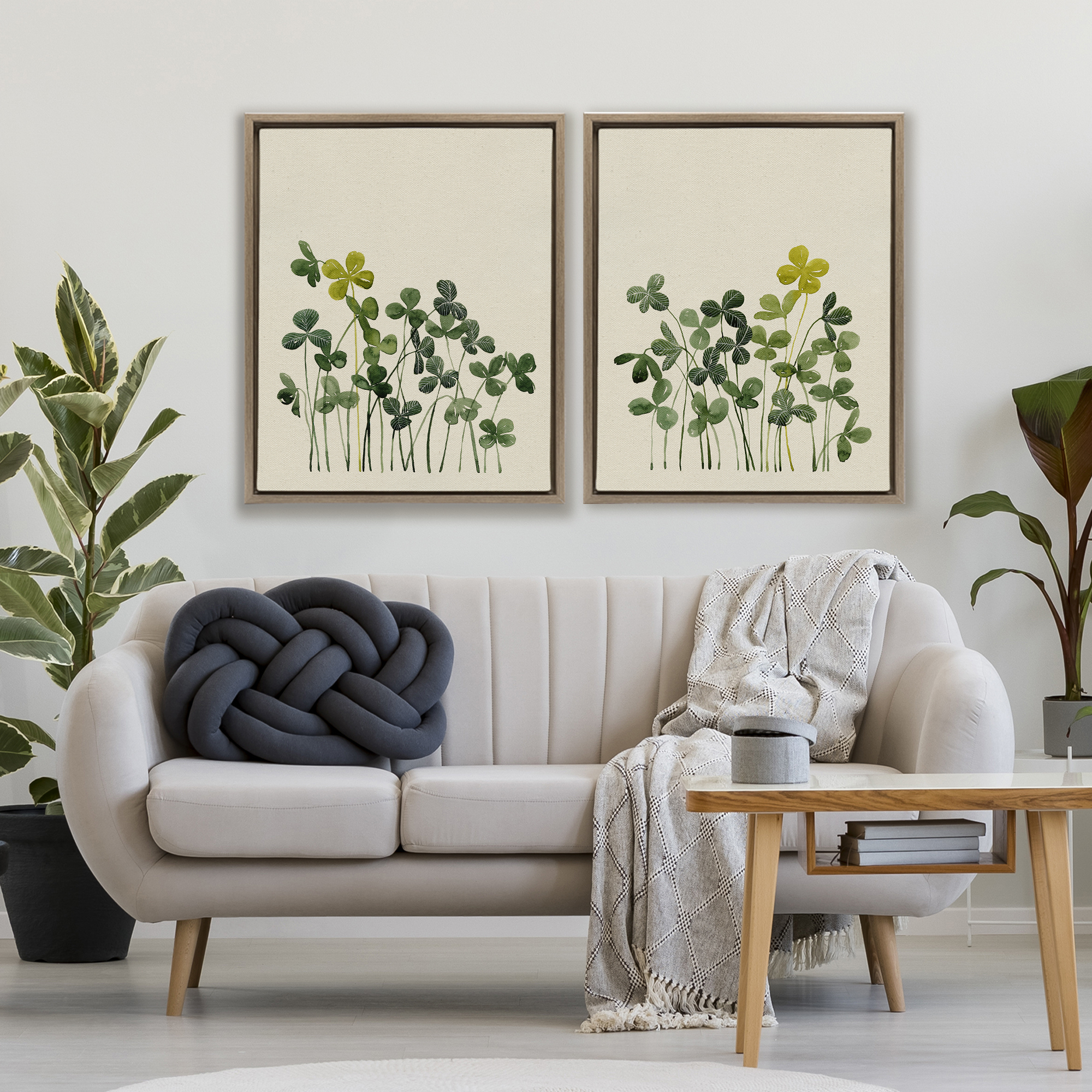 Minimal Hidden Gems 2 Piece Brown Framed Floater Canvas Set, design by Grace Popp