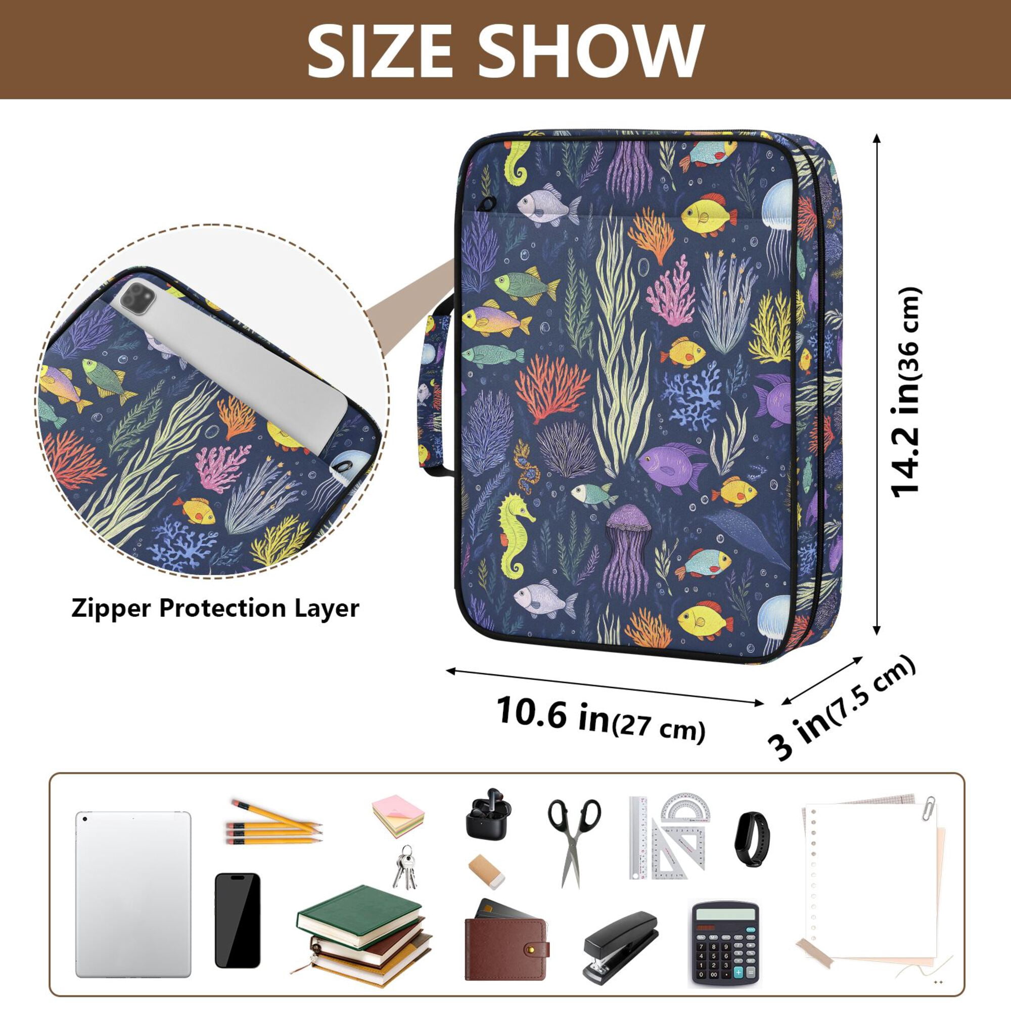 FORMRS Accordion File Folder A4 Size 7-Pocket Expanding Document Organizer Bag with 3 Ring Binder, Vibrant Ocean Pattern