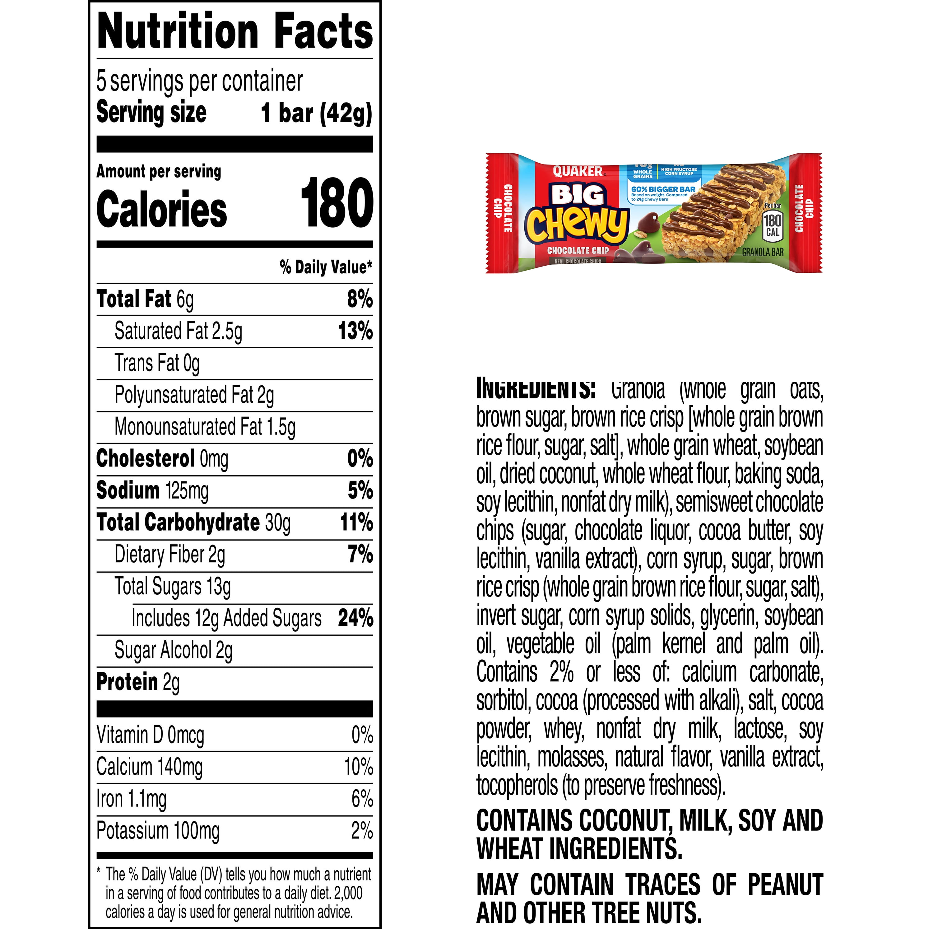 (12 pack) Quaker Big Chewy Chocolate Chip Granola Bars, 1.48 oz 5 Count