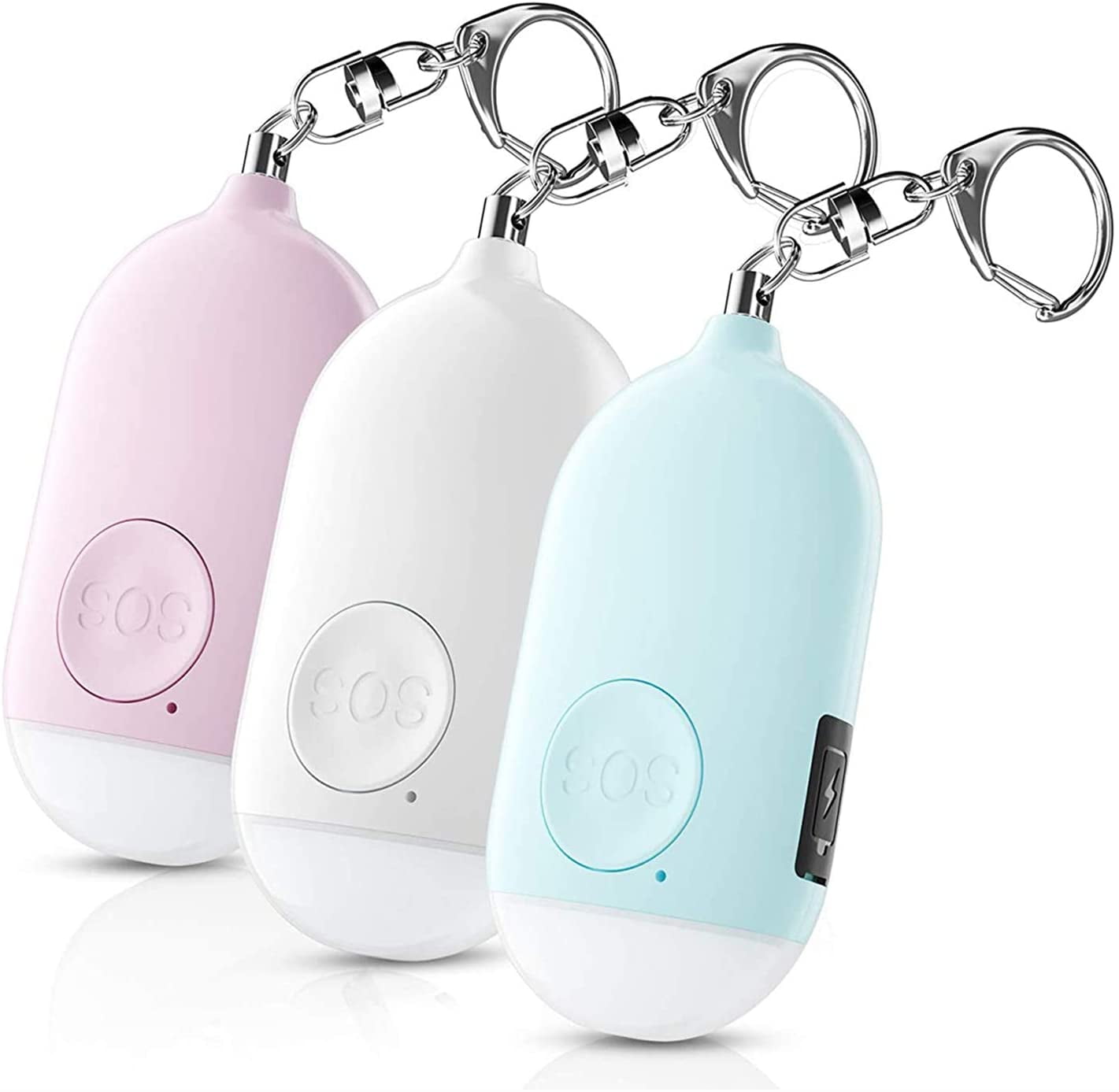 Rechargeable 130dB Personal Safety Alarm Keychain Attack Emergency Security LED 