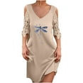 thumbnail image 2 of SMihono Robe d'Été Grande Taille pour Femmes 2023 Mode Femmes Décontractée Aguichant à Col en V Imprimé Dentelle d'Été à Manches Courtes Robe Mini, 2 of 9