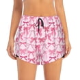 thumbnail image 2 of Balery Pink bows Pantalones cortos deportivos para mujer con forro y dos bolsillos, elásticos, para entrenamiento, gimnasio, yoga-Small, 2 of 7