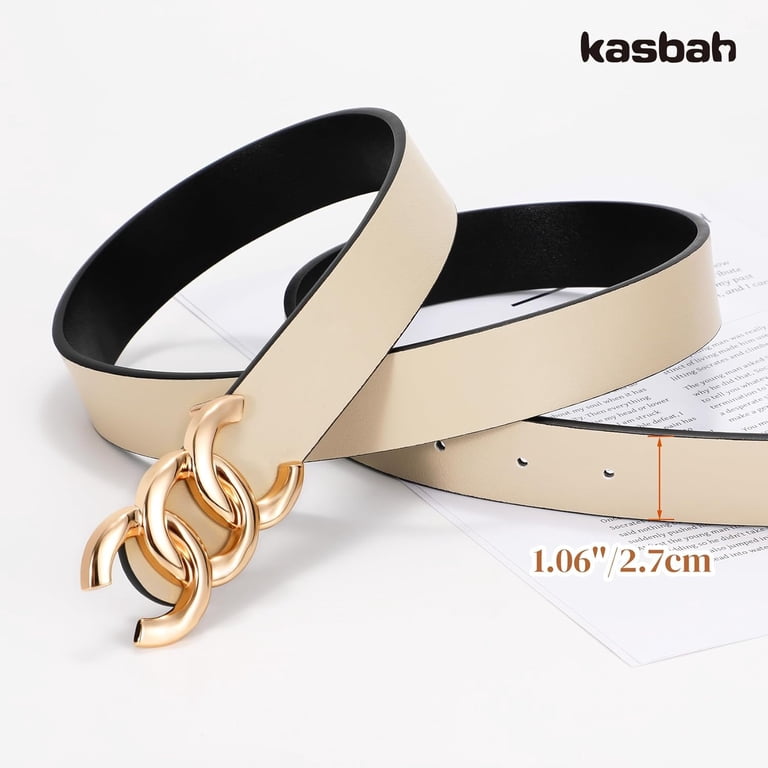 Reversible Faux Leather Belt for Women with Gold Buckle, Two-in-One Design Women main image 4