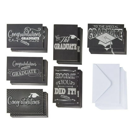 60-Pack Graduation Cards - Grad Greeting Cards, 2019 Congratulations Graduate Card Set, 6 Unique Chalkboard Designs, Envelopes Included, Black and White, 4 x 6 (Best Packing App 2019)