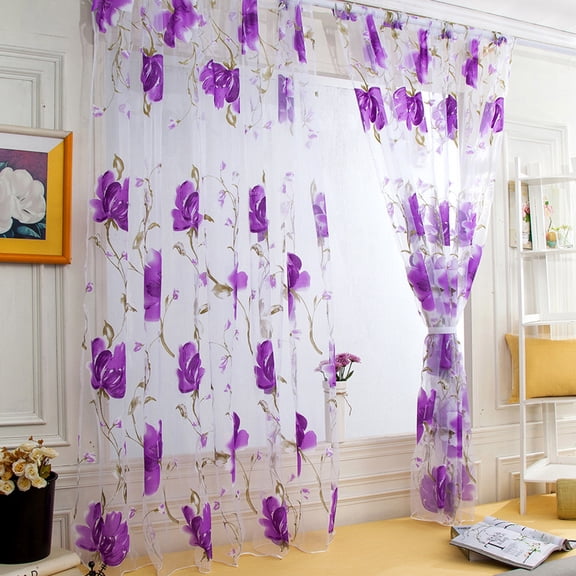 Clearance YOHOME 1 PCS Vines Leaves Tulle Door Window Curtain Drape Panel Sheer Scarf Valances Purple